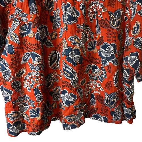 NWT Wonderly XXL Rust Navy White Floral Paisley Peasant Top Elastic Sleeve - Picture 7 of 10