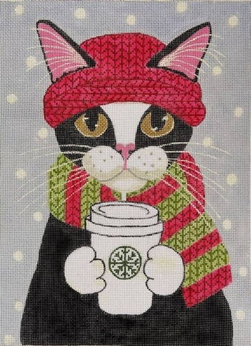 Needlepoint Handpainted Christmas Purple Palm Keeping Warm 8x11 - Picture 2 of 4