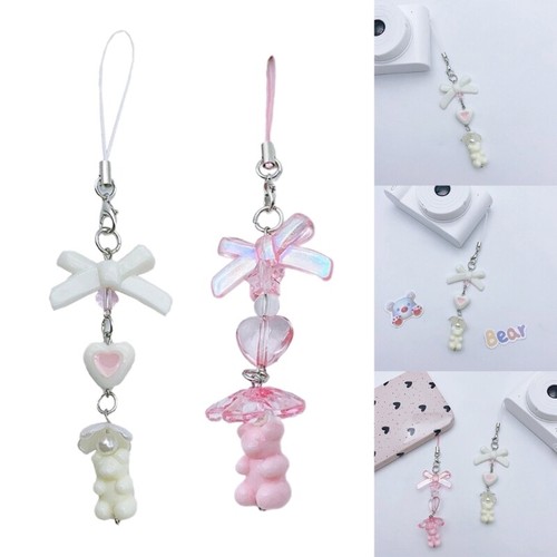 Bear Pendant Phone Lanyard Beaded Phone Chain Bowknot Heart Strap Accessory - 第 2/10 張圖片