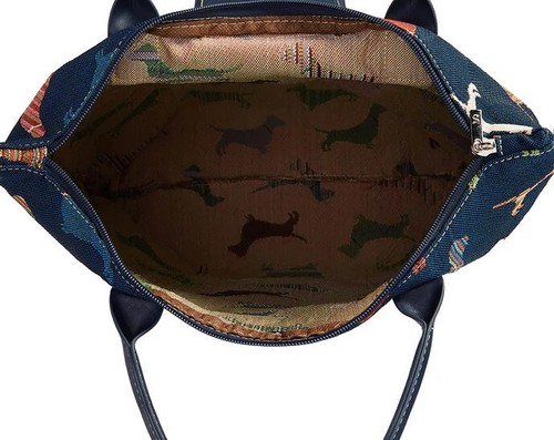 Signare Dachshund Dog Tapestry Foldable Folding Tote Shopping Shopper Bag Blue - Picture 2 of 5