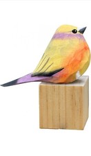 Colorful Rainbow Sparrow Wooden Bird Figurine Handcrafted Home Decor