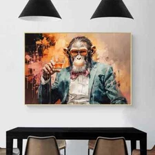 Abstract Monkey Gentleman Canvas Painting Poster Living Room Home Decor
