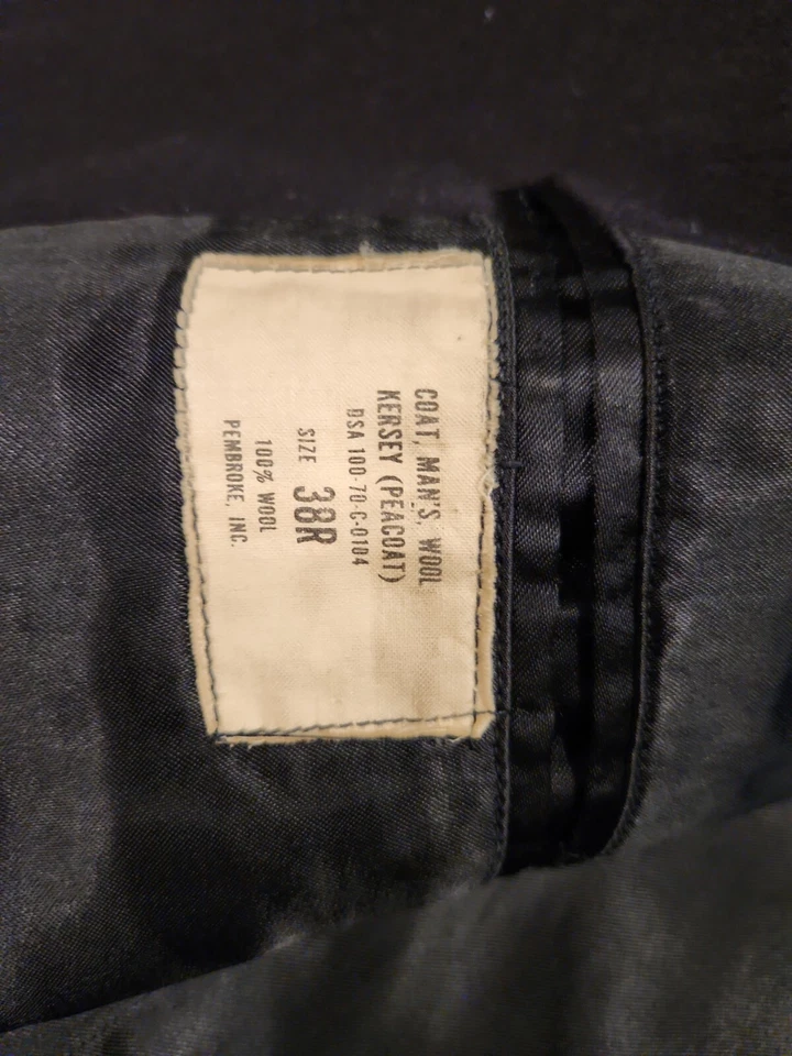 美国海军 PEMBROKE PEACOAT 38R / 小号复古 100% 羊毛。 — 第 3/4 张图片