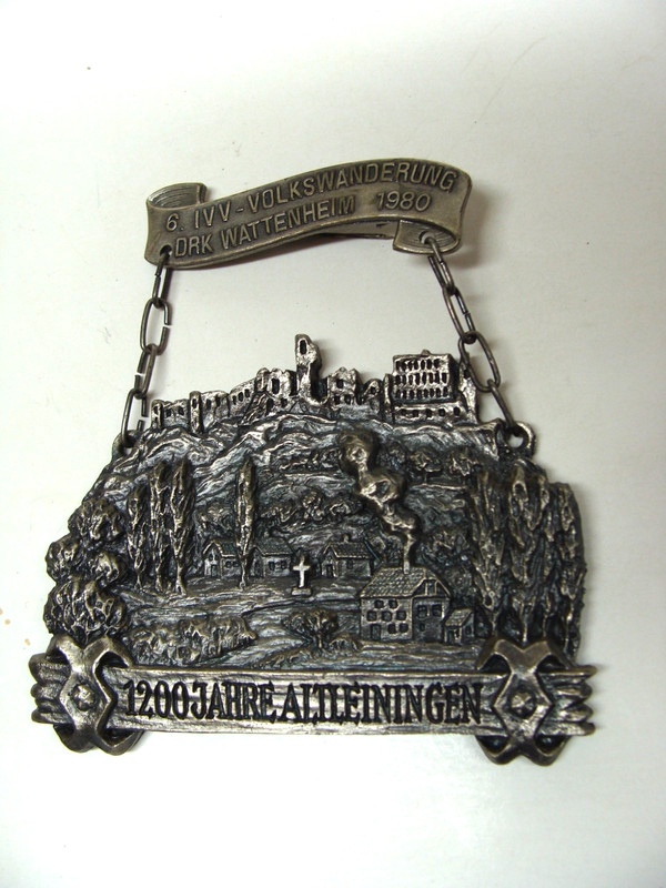 German Volkswanderung hiking medal 1980 Wattenheim Germany Altleiningen 1200 yrs