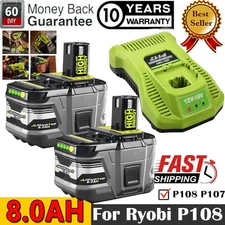 For 18 Volt RYOBI High Capacity 8.0Ah Battery/Charger Lithium-Ion One Plus P108