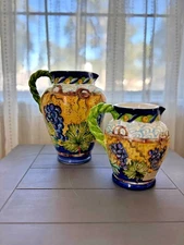 Vintage IMA Montelupo Italy Grape Pitchers Set – 10.5” & 7” Hand Painted