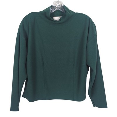 Vintage Express Tricot Mock Neck Crop Top Women s Size L Green Long Sleeve
