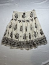 VTG Paisley Floral Tiered Midi Skirt Cream Brown Metallic Folk Cottage Boho Sz 7