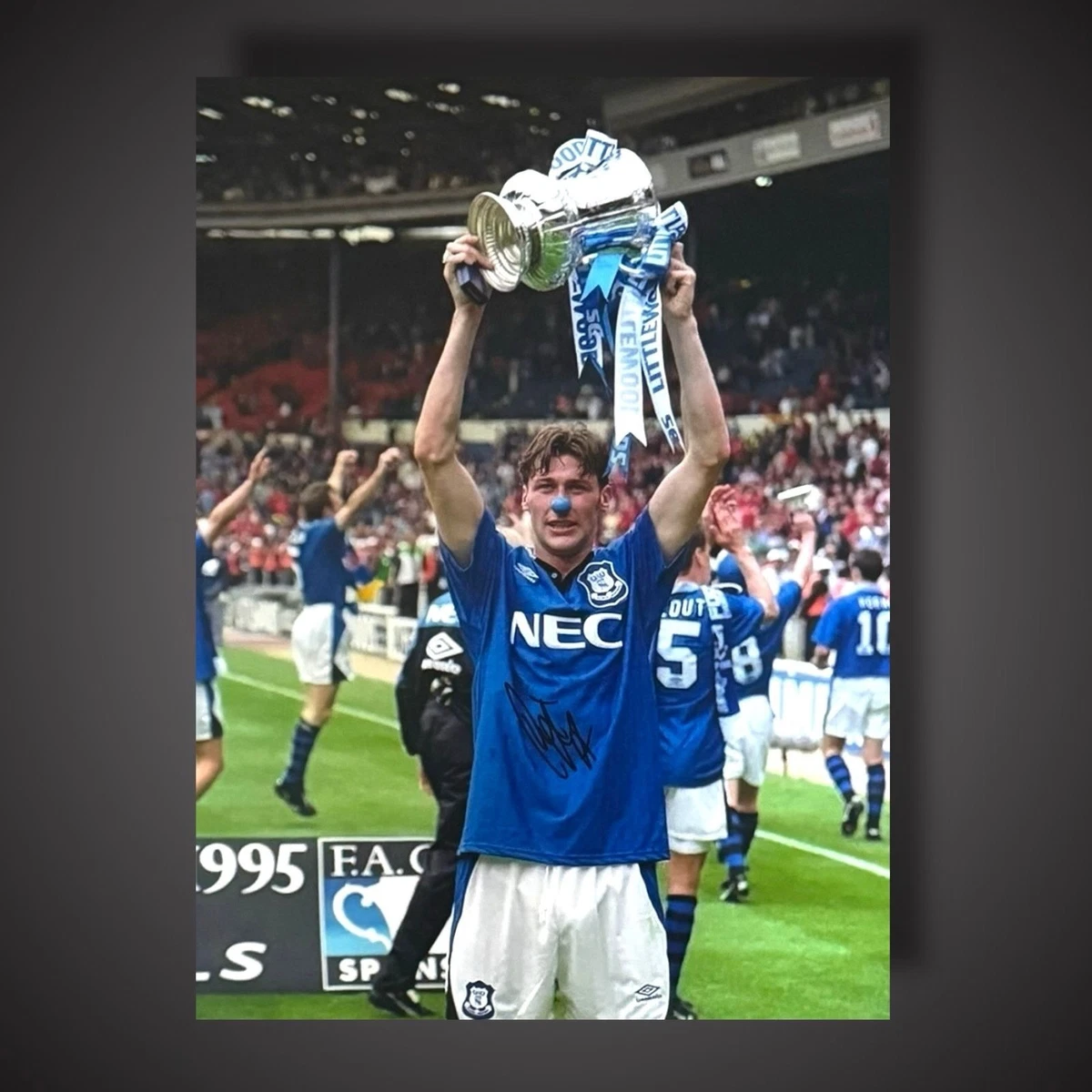 Maillot de football Duncan Ferguson signé à la main Everton 99