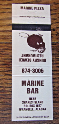 WRANGELL, ALASKA MATCHBOOK COVER: MARINE BAR & HUNGRY BEAVER EMPTY MATCHCOVER -M