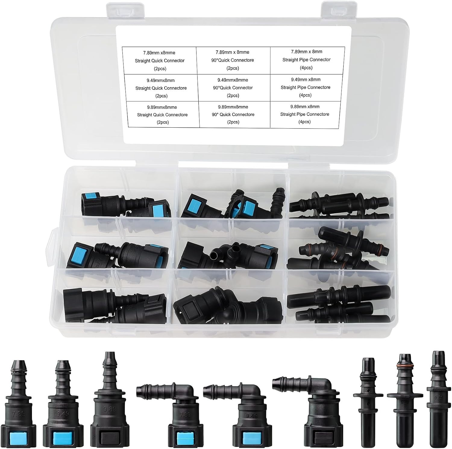 Fuel Line Quick Connect Kit 24PCS,Assorted 5/16 3/8 Fuel Line Fittings Nylon Str