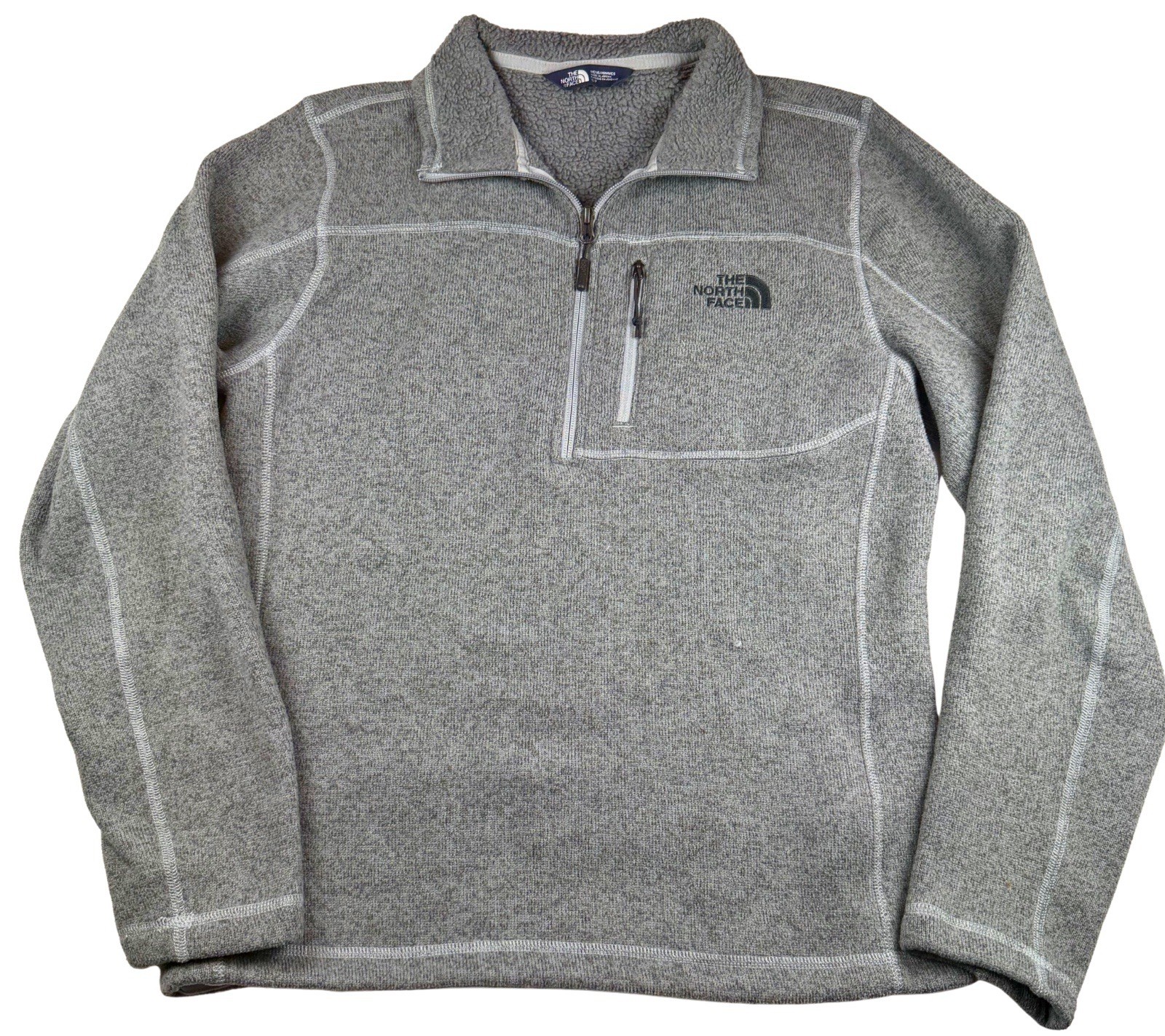 The North Face Mens Small Gray 1/4 Zip Fleece Pullover Logo Heathered Gray
