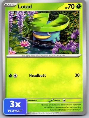 3x Lotad 005/094 Common Phantasmal Flames Pokemon Near Mint Lotad