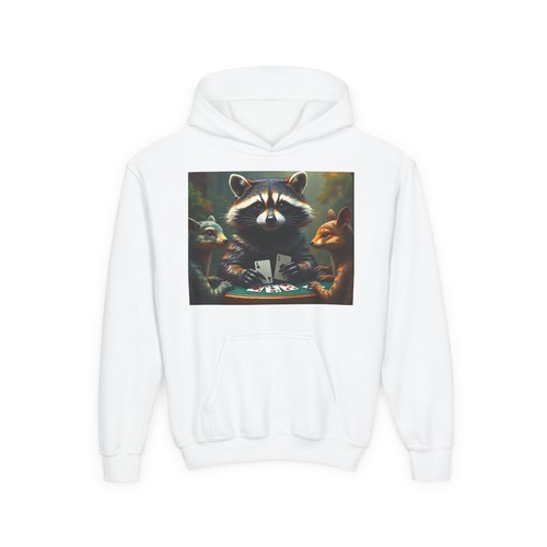 Whimsical Raccoon card Game Sweatshirt, Youth Hoodie, Animal Gift, - Picture 2 of 3