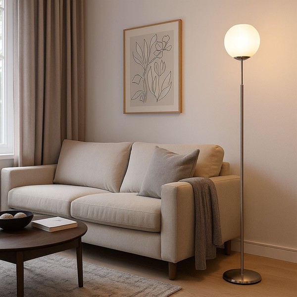 Standleuchte Stehlampe Kugelleuchte Verchromt Glas Metall Kristall E27 154,5 Cm-image