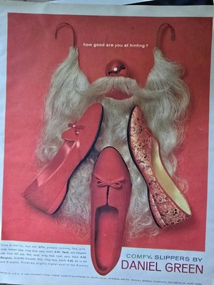 1961 Women's Daniel Green red comfy slippers shoes Santa Claus beard ad