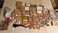 HUGE LOT Over 195 Vintage  Modern Wood Rubber Stamp Varying Sizes Wood Handles