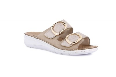 CE0770 GRUNLAND DAMEN SLIPPER MIT KORDEL HERAUSNEHMBARES FUSSBETT ZWEI SCHNALLEN-STR