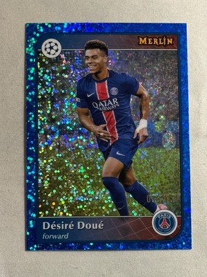 2024-25 Topps Merlin UCC Blue Speckle Desire Doue /150 #78 Paris Saint-Germain