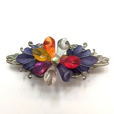 Vintage Signed Korea Silver Tone Ornate Jelly Lucite Floral Barrette Hair Clip