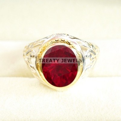Ruby Oval Cut Gemstone With Solid 14K White Gold Ring For Men's #B535 #