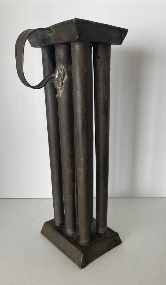 Antiguo molde de vela de metal primitivo colonial de 6 agujeros cónico de 10 pulgadas con mango Foto 4 de 4