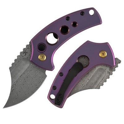 Kansept Wasp Folding Knife Purple Ti Handle Damascus Plain Edge T2144F6