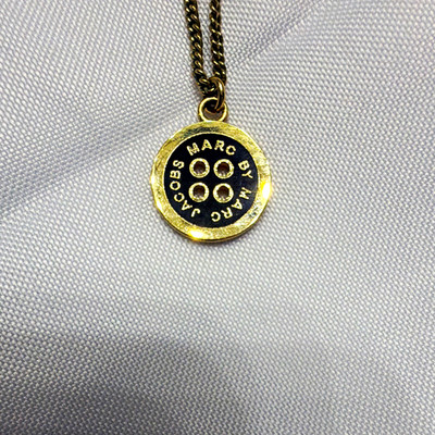 Marc by Marc Jacobs Gold Tone Round Logo Charm Pendant Necklace Enamel