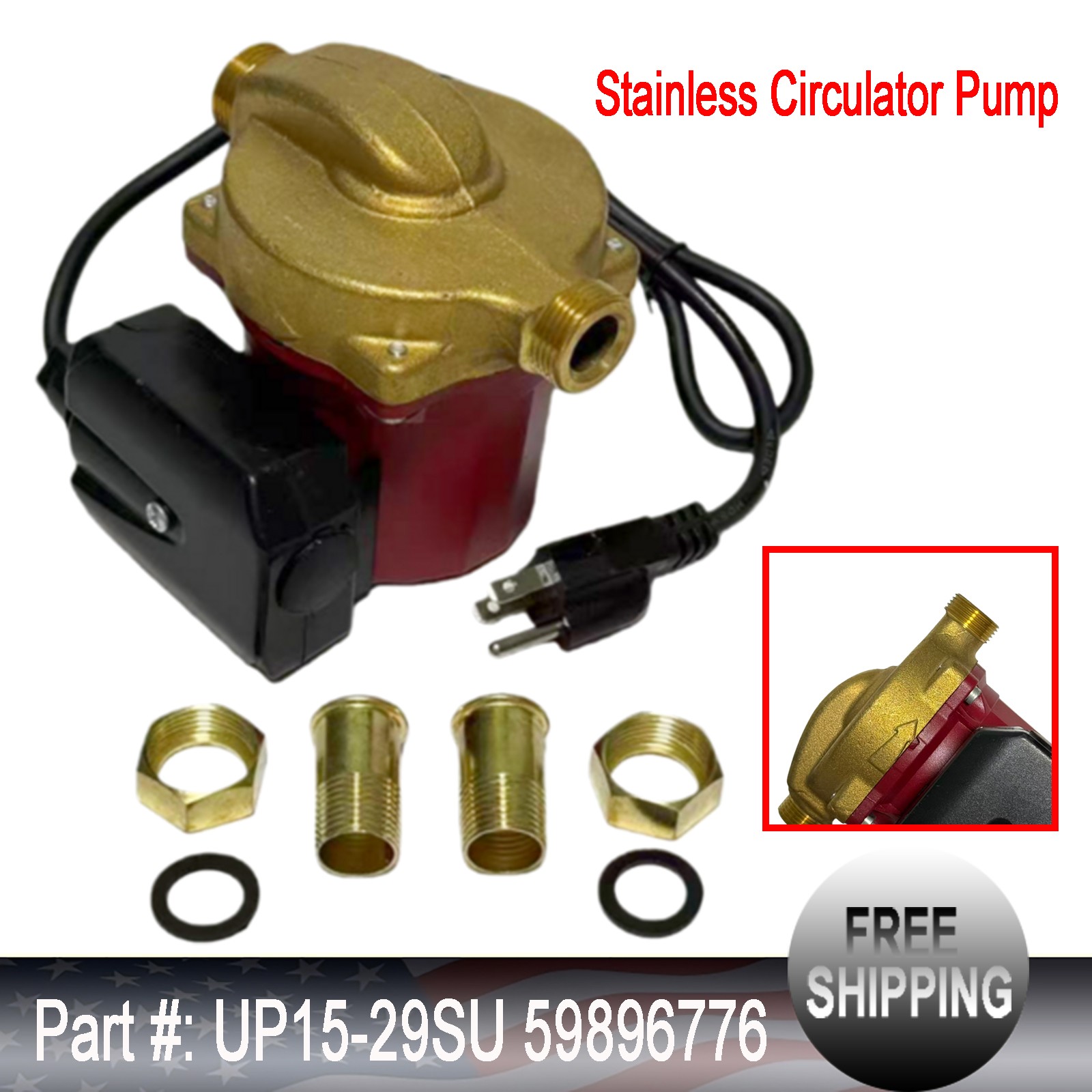 UP15-29SU Stainless Circulator Pump -Line Cord 1-1/4" Union 1/8 HP 115V 60HZ USA