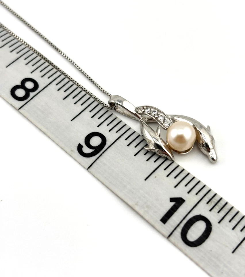 Collar colgante vintage MOTA 925 plata esterlina doble perla cultivada de delfín circonita cúbica Foto 2 de 4