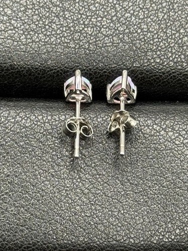 New Condition Sterling Silver Lab Pink Opal Stud Earrings 925 W9 - Picture 4 of 8
