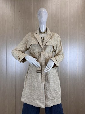 Vintage Mugler Trench Coat Y2K Beige Textured Cotton Blend Size S-M
