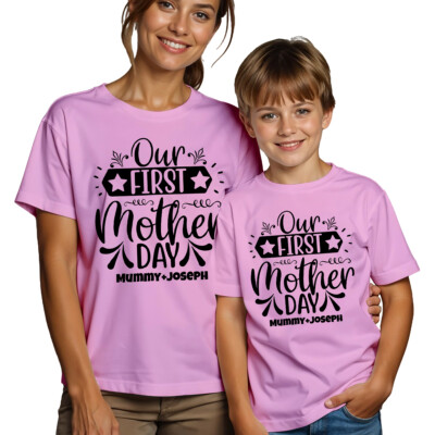 Personalisiertes Damen und Kinder T-Shirt Unser erster Muttertag Oberteil lustig Mama Mama #MD