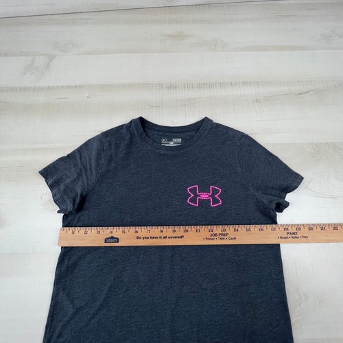 Under Armour Girls Top Youth Large Gray Loose Tee Shirt Pink Logo Short Sleeve - Picture 7 of 9