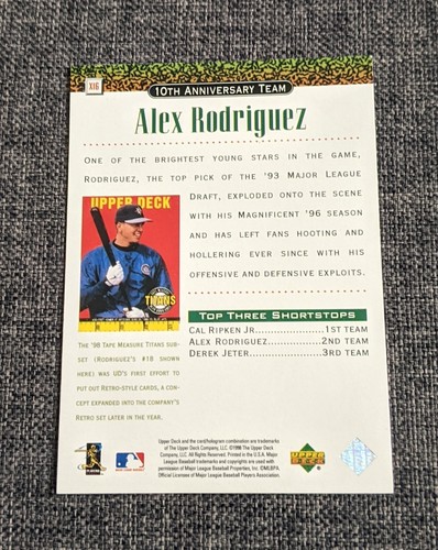 Alex Rodriguez 1999 Upper Deck 10th Anniversary Team #X16 Mariners Rangers - Bild 2 von 2