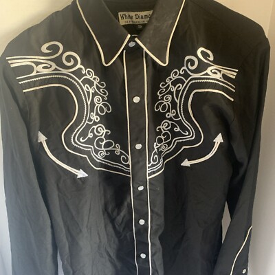 Chemise Western White Diamond – Blanche – Taille Snaps – Mélange Polyester (occasion USA)