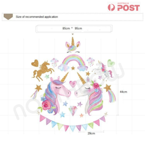 Watercolour Unicorn Rainbow Girls Nursery Decor Kids Room Wall Decals Removable - Picture 4 of 5