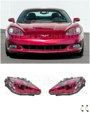 For 05-13 Corvette C6 Gm Factory Painted Crystal Red Housing Hid Headlight Pair