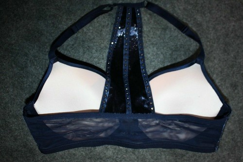 VS VICTORIAS SECRET Very Sexy Front-Close Push-Up Bra Blue Velvet Trim Studs - Picture 3 of 3