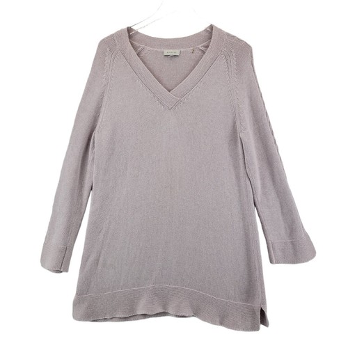 Kinross Women's V-Neck Tunic Sweater Size XL Light Pink Cotton Cable Knit Detail - Picture 1 of 9
