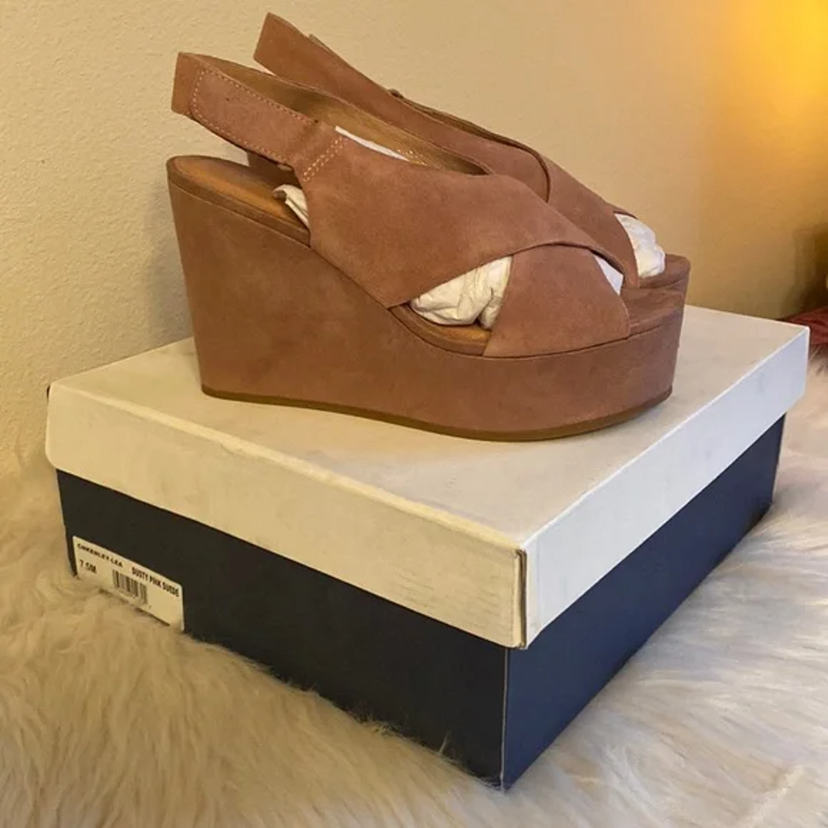 Nordstrom Caslon Kenley Wedge Sandals Dusty Pink Suede Open Toe