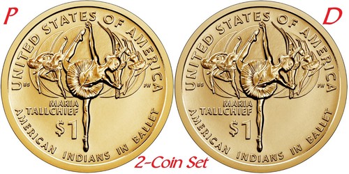 2-coin-set 2023 P D Native American Maria Tallchief Sacagawea Dollar $1
