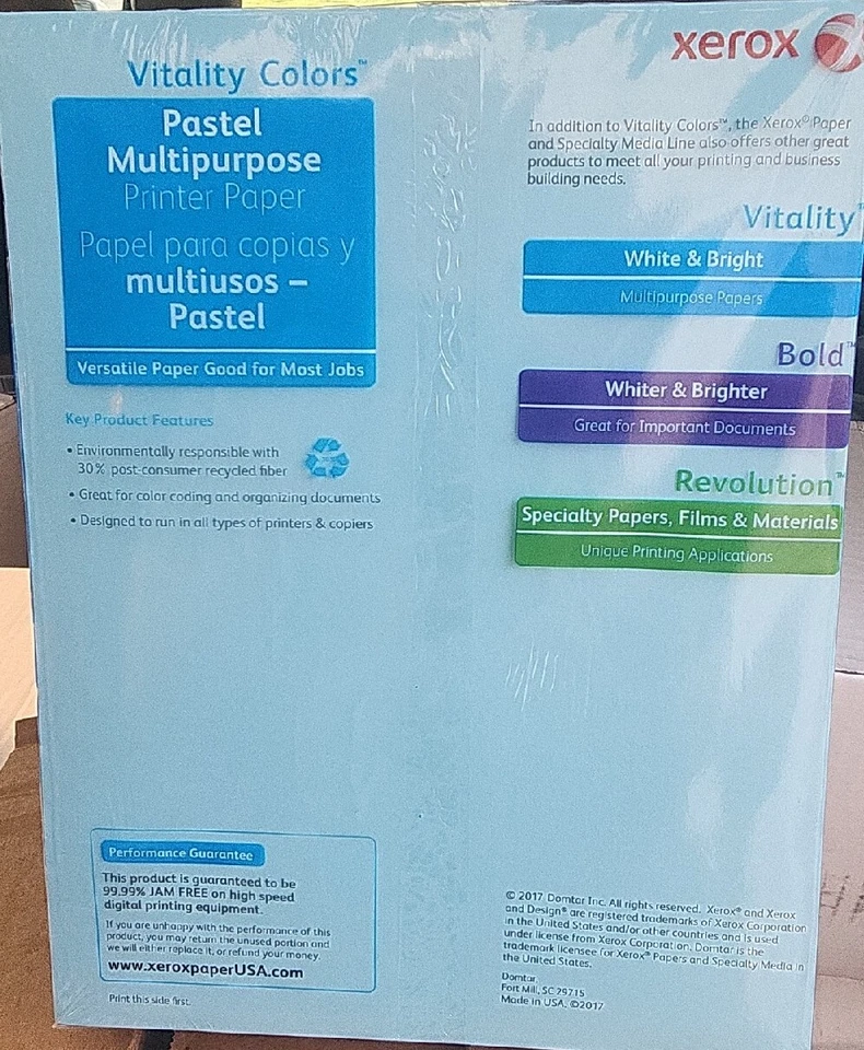 Xerox Multipurpose Pastel Paper, 20-lb, Letter, Blue Color, 5000 Sheets 3R05856 - Image 3 of 4