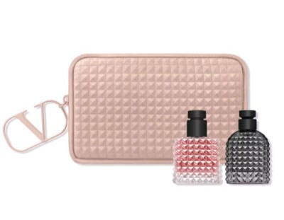 Valentino Parfums Studded V Logo Pouch Wrislet + Two mini Born in Roma Perfumes 