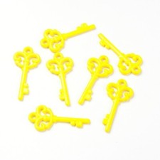 10 Heart Key Pendants Rainbow Skeleton Keys Yellow Acrylic Charms Love Jewelry
