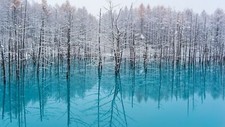 Landscape lake trees nature turquoise water snow Custom Gaming Mat Desk