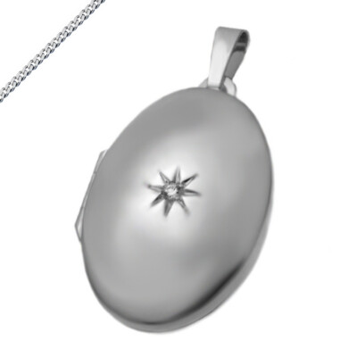 Medallion Oval Amulet Medium With Zirconia Stone 2 Photos Engraving and Chain