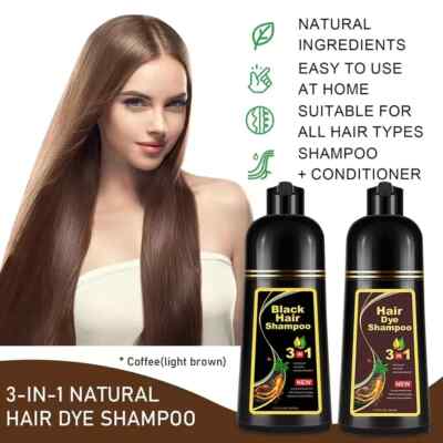 Black Hair Dye Shampoo Natural Instant 3in1 Hair Dye Shampoo 500ml