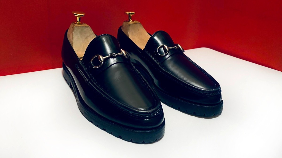 値下げ 美品 GUCCI グッチ ローファー genegumソール 黒 6.5 GUCCI】グッチ ホースビット ローファー レザー ラグソール