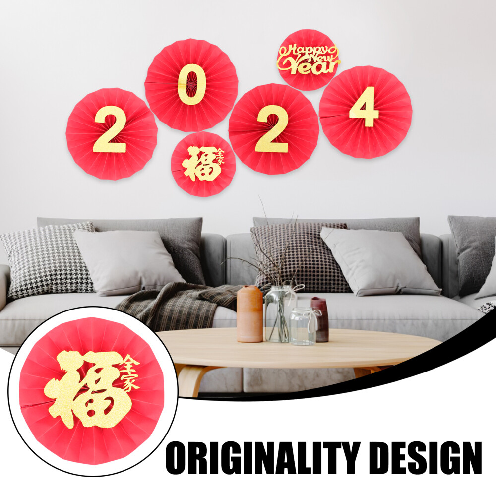 2 Sets Round Folding Paper Fan Chinese New Year Wall Decor Indoors Wall